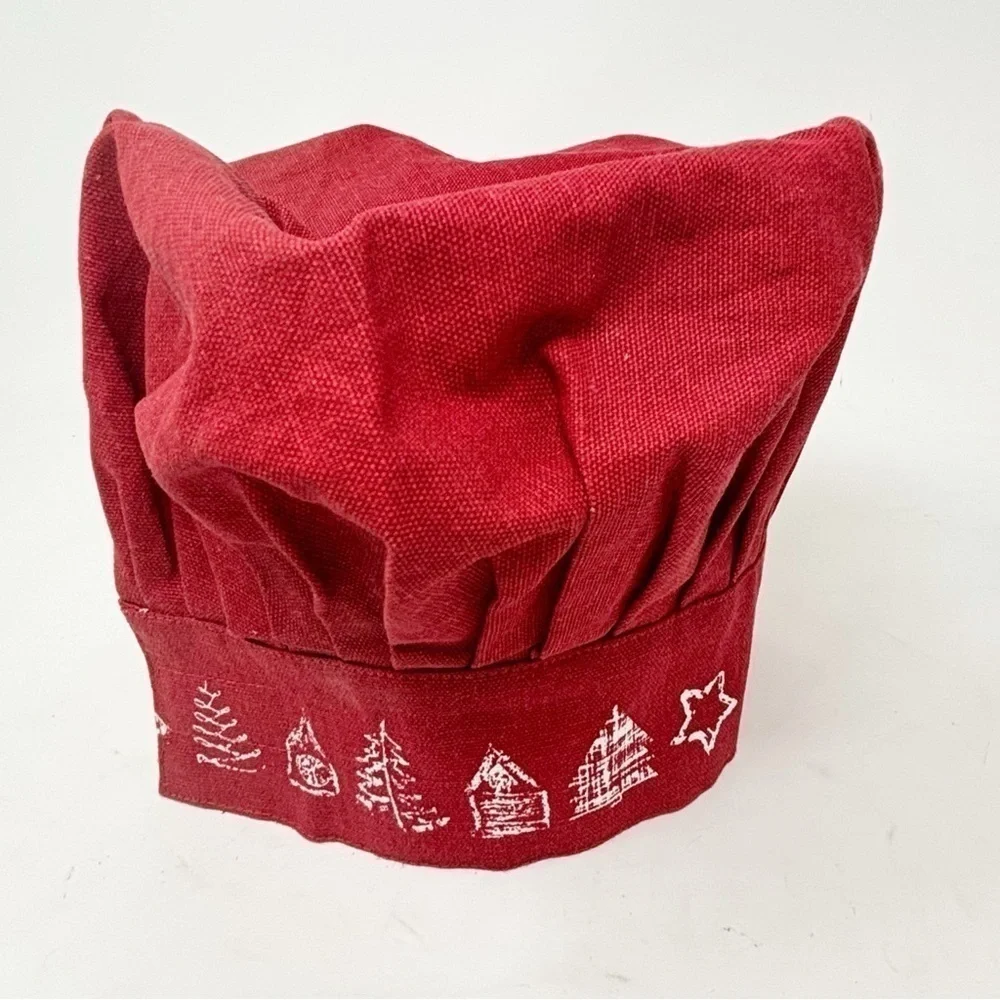 AMOUR INFINI Red Christmas Holiday Print Adjustable Chef’s Hat One Size